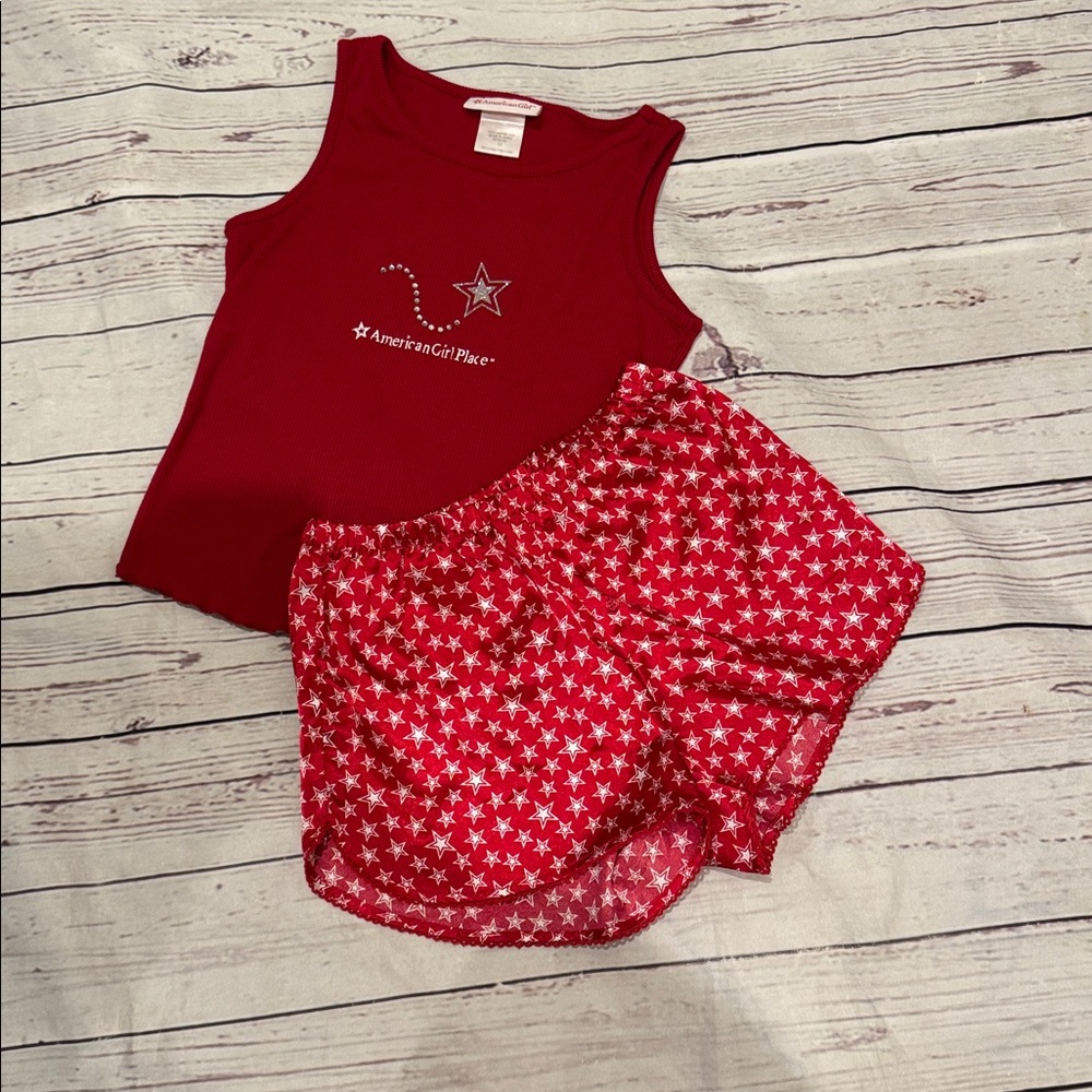 American Girl Pajama Set  Red Ribbed Tank Top and Silky Shorts Size Medium Girls